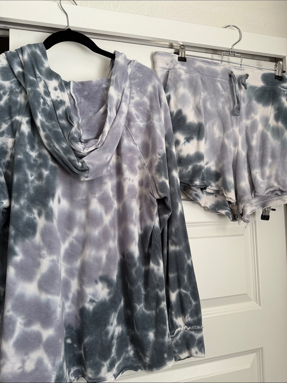 Tie-Dye Hoodie & Shorts Set - Purple, Gray and White Loungewear - Picture 2 of 3